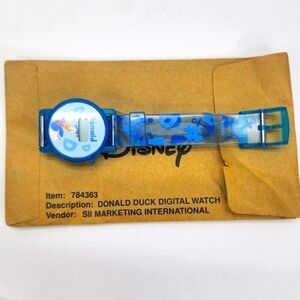 Vintage Disney Donald Duck Promo Digital Wrist Watch Blue Spiral Pattern 7 3/4"